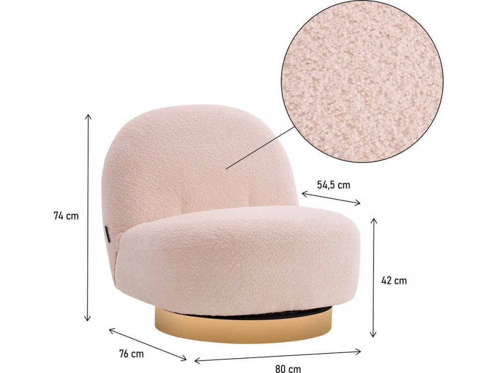 Stoel fauteuil bouclé stof draaibaar "Churchill" - 76 x 80 x 74 cm - Wit