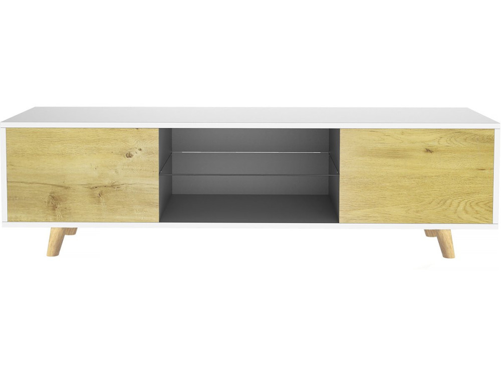 TV meubel met led "Inna" - 140 x 42 x 45 cm - Wit / eiken