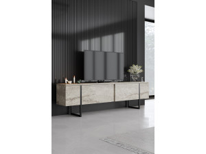 Luxe" houten TV-meubel - 180 x 30 x 50 cm - TravertinZwart 2