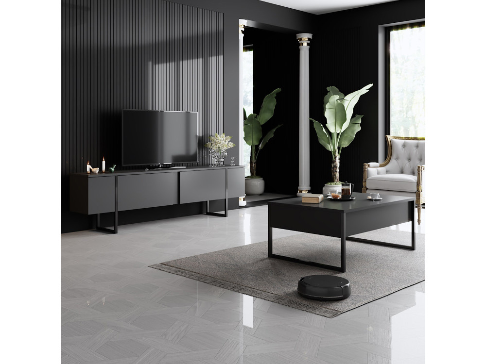 Luxe" houten TV-meubel 180 x 30 x 50 cm - Antraciet