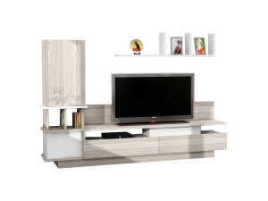 Houten TV-meubel "Como" met wandplank - 149 x 31 x 117 cm - Lichtgrijs