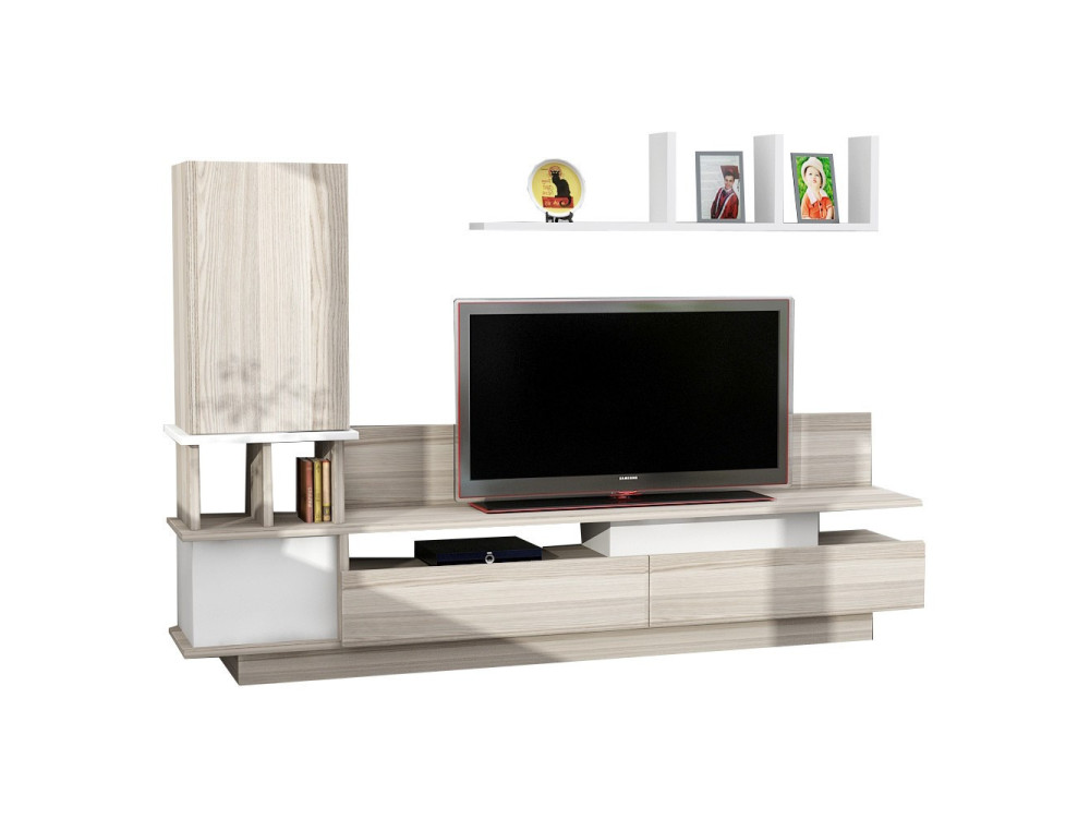 Houten TV-meubel "Como" met wandplank - 149 x 31 x 117 cm - Lichtgrijs