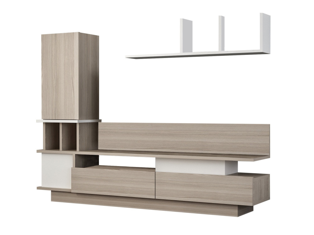 Houten TV-meubel "Como" met wandplank - 149 x 31 x 117 cm - Lichtgrijs