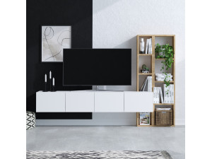 Houten TV-meubel "Pana" - 182 x 32 x 25 cm - Wit, Eik 2