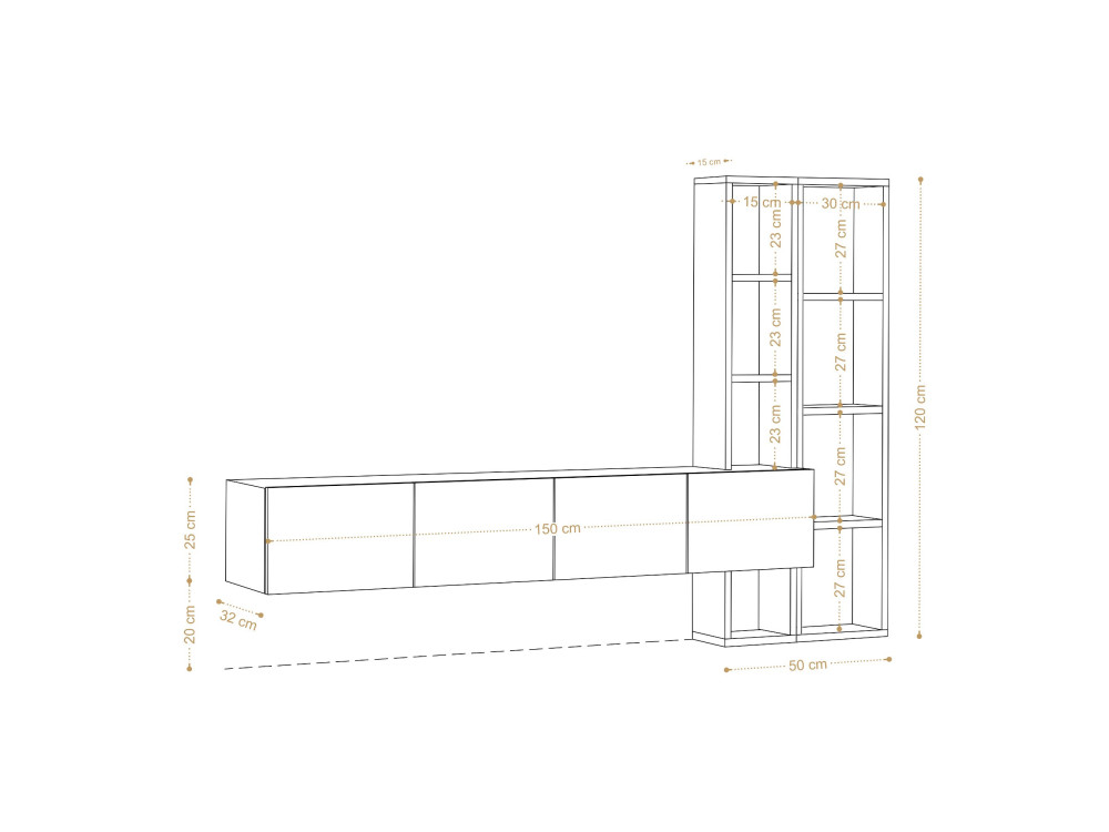 Houten TV-meubel "Pana" - 182 x 32 x 25 cm - Wit, Eik