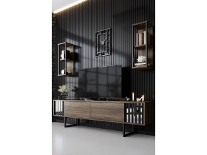 Chrome Line" houten TV-meubel - 180 x 30 x 48 cm - WalnootZwart 2