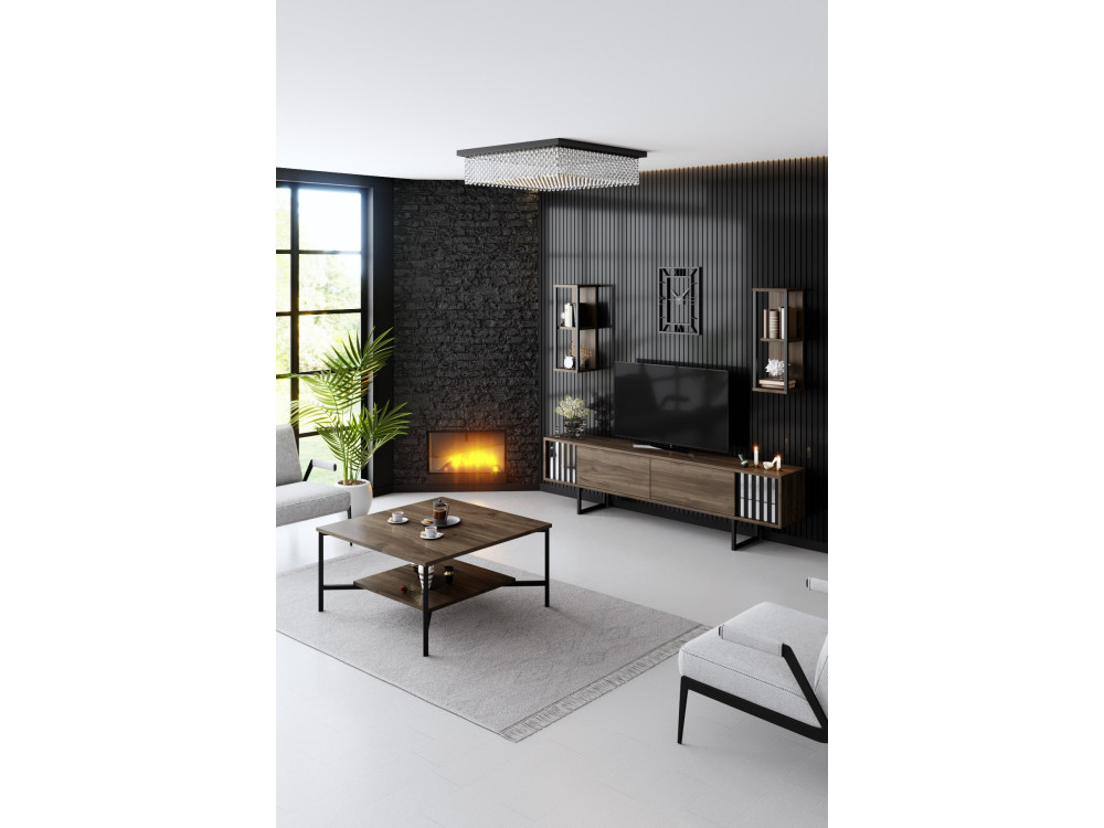 Chrome Line" houten TV-meubel - 180 x 30 x 48 cm - WalnootZwart