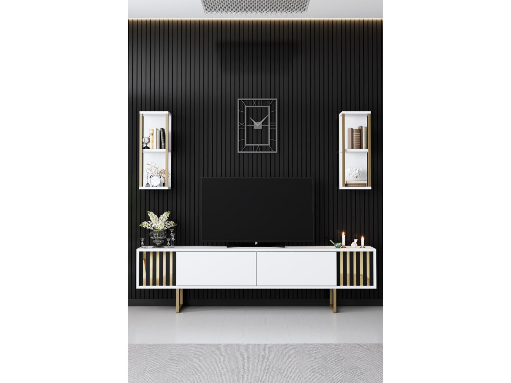 Houten TV-meubel "Gold Line" - 180 x 30 x 48 cm - WitZwart