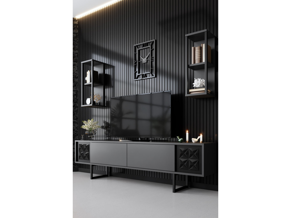 Black Line" houten TV-meubel - 180 x 30 x 48 cm - AntracietZwart