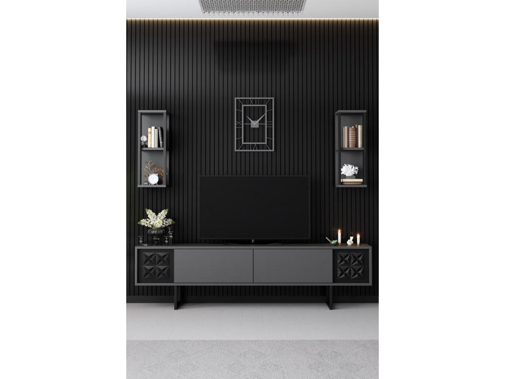 Black Line" houten TV-meubel - 180 x 30 x 48 cm - AntracietZwart