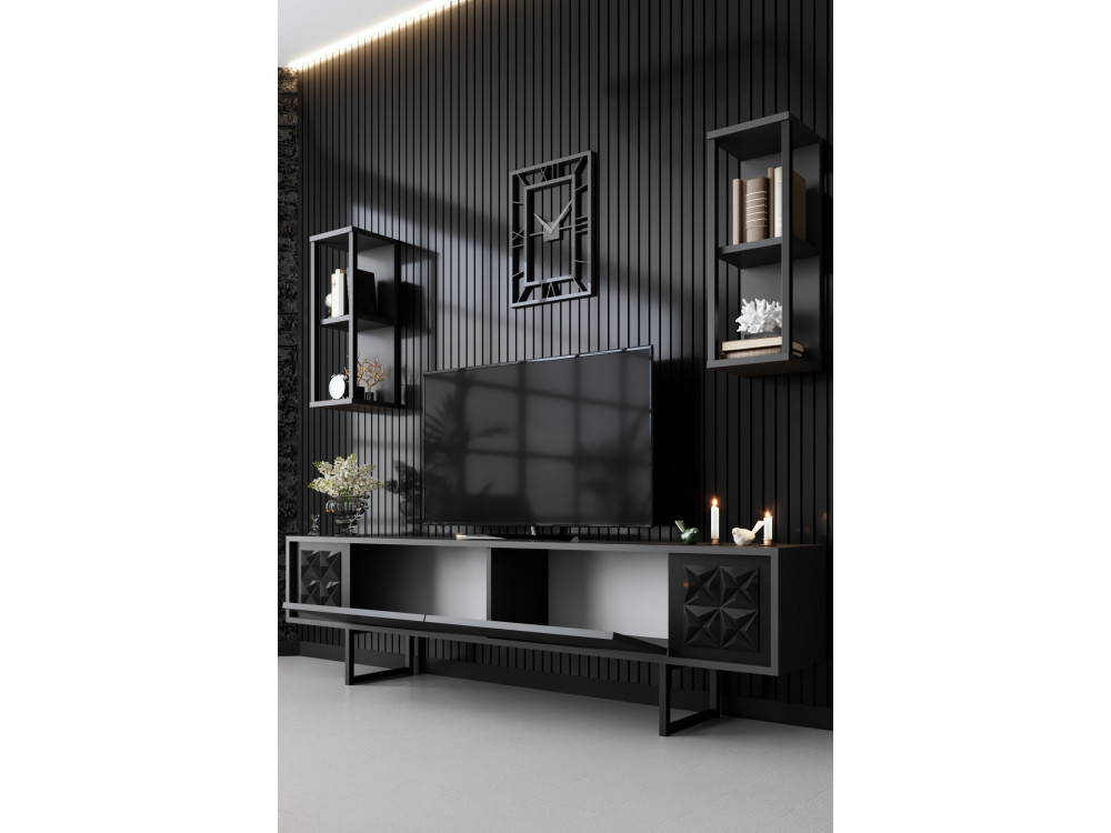 Black Line" houten TV-meubel - 180 x 30 x 48 cm - AntracietZwart
