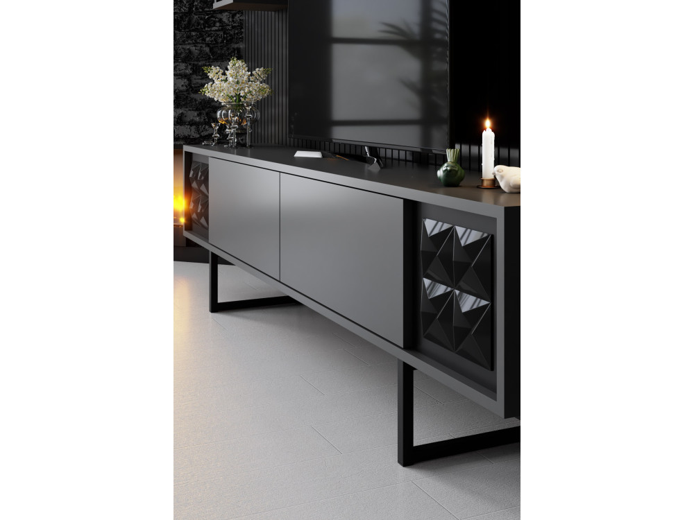 Black Line" houten TV-meubel - 180 x 30 x 48 cm - AntracietZwart