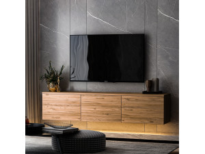 Neon verlicht" hangend houten TV-meubel met LED-verlichting - 160 x 32 x 35 cm - Bruin 2