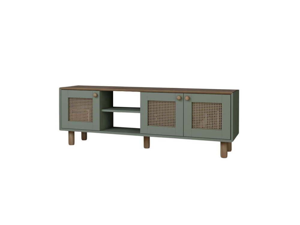 Bohemian" TV-meubel van hout en riet - 160 x 40 x 56 cm - Groen