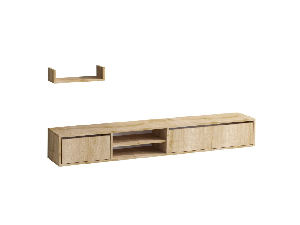 Heka" wand TV-meubel met houten plank - 180 x 30 x 25 cm - Beige