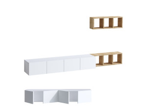 Tv-wandmeubel "Pia" met houten plank - 215 x 32 x 25 cm - Wit