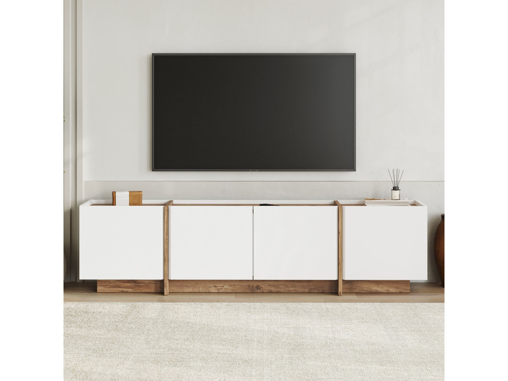 Houten TV-meubel "Lowen" - 180 x 35 x 46 cm - Wit / Atlantic Pine
