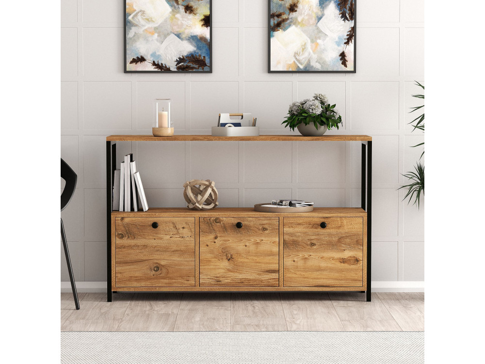 Houten dressoir "Nero" - 120 x 30 x 75 cm - Zwart Atlantisch grenen