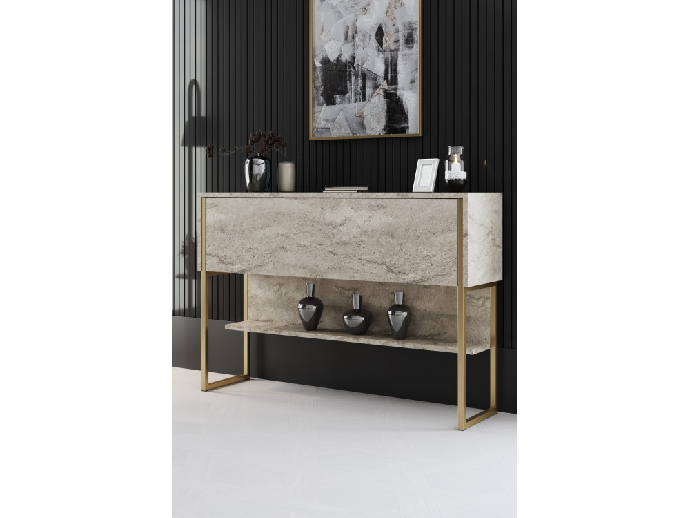 Luxe" houten console - 120 x 30 x 80 cm - Goud Travertin