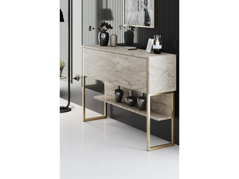 Luxe" houten console - 120 x 30 x 80 cm - Goud Travertin