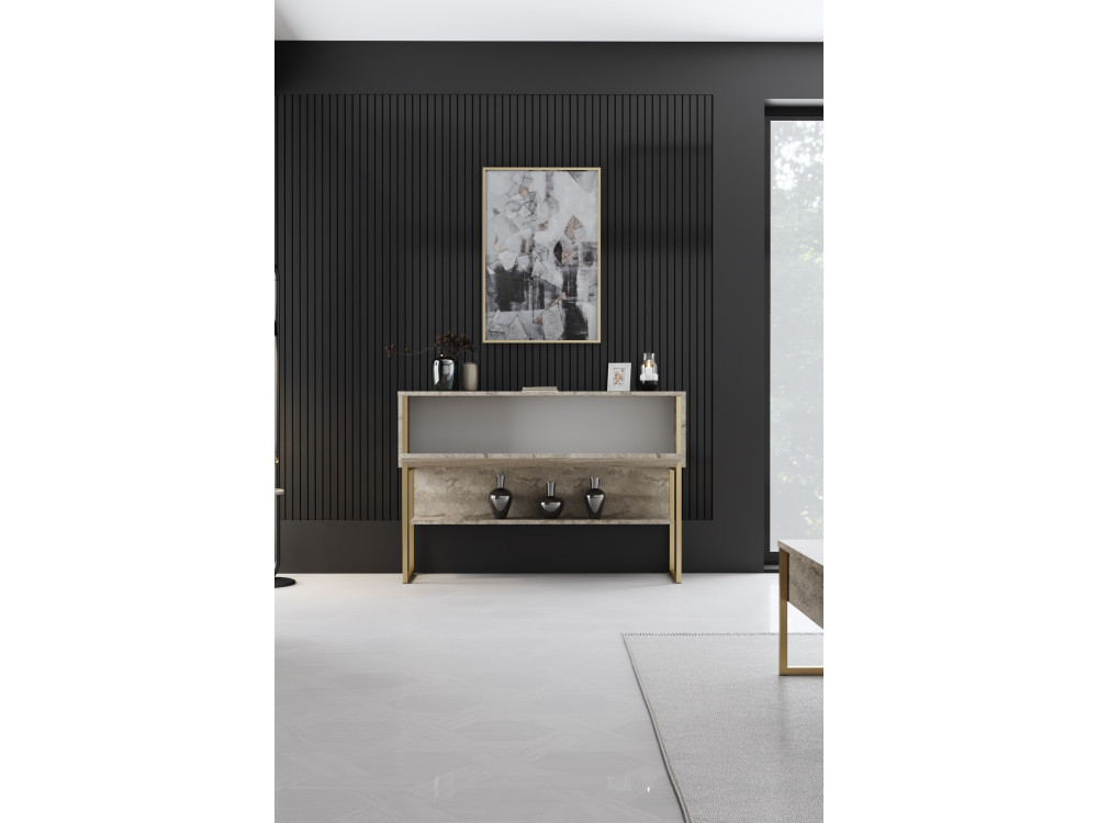 Luxe" houten console - 120 x 30 x 80 cm - Goud Travertin