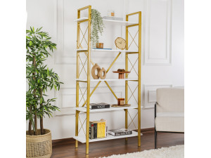 Elysian" houten boekenkast - 90 x 33 x 180 cm - Witgoud 2