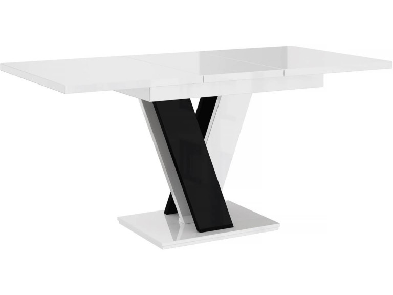 Uitschuifbare eettafel "Masiv" - 120/160 x 80 x 75 cm - Hoogglans wit / Hoogglans zwart