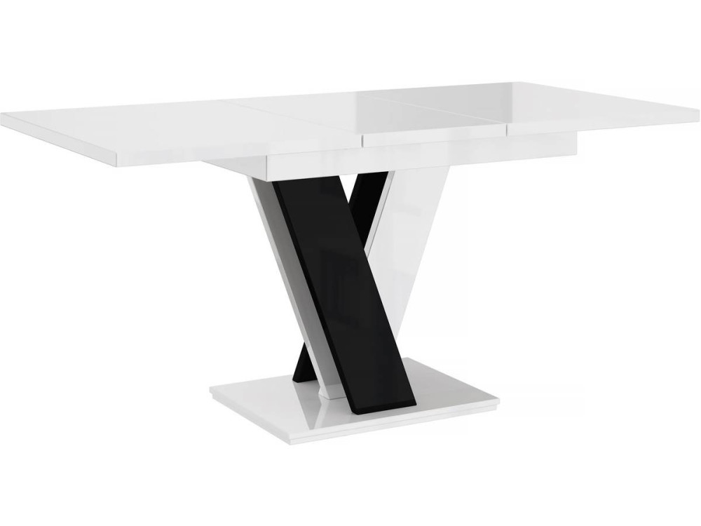 Uitschuifbare eettafel "Masiv" - 120/160 x 80 x 75 cm - Hoogglans wit / Hoogglans zwart