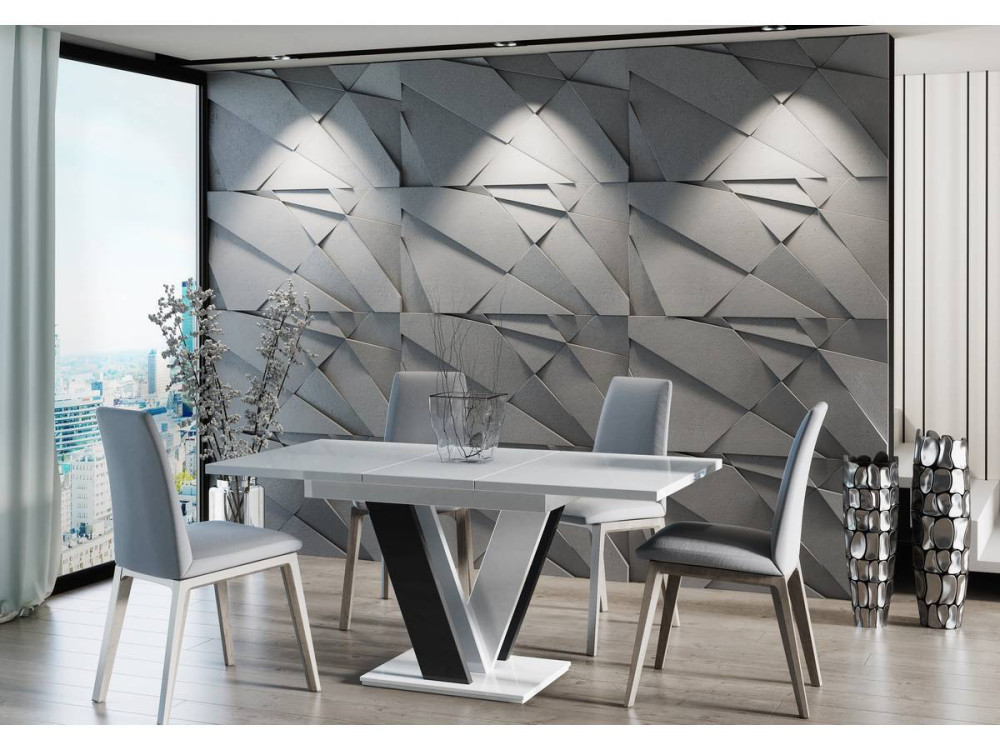 Uitschuifbare eettafel "Masiv" - 120/160 x 80 x 75 cm - Hoogglans wit / Hoogglans zwart