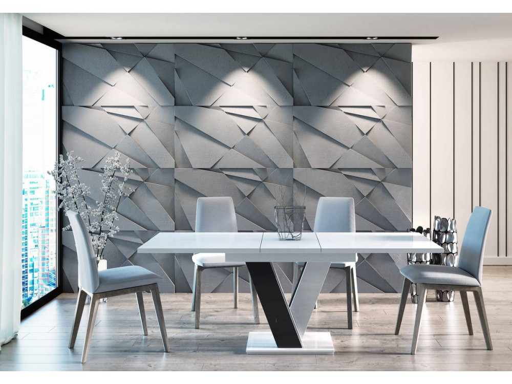 Uitschuifbare eettafel "Masiv" - 120/160 x 80 x 75 cm - Hoogglans wit / Hoogglans zwart