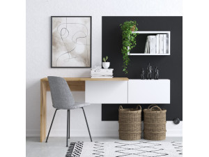 Tiff" houten bureau - 145 x 45 x 74 cm - Wit eiken 2