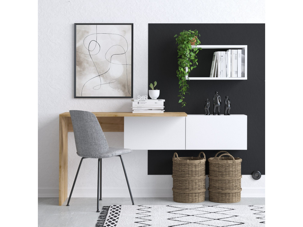 Tiff" houten bureau - 145 x 45 x 74 cm - Wit eiken