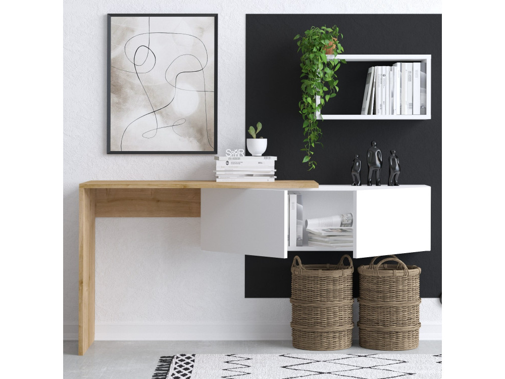 Tiff" houten bureau - 145 x 45 x 74 cm - Wit eiken