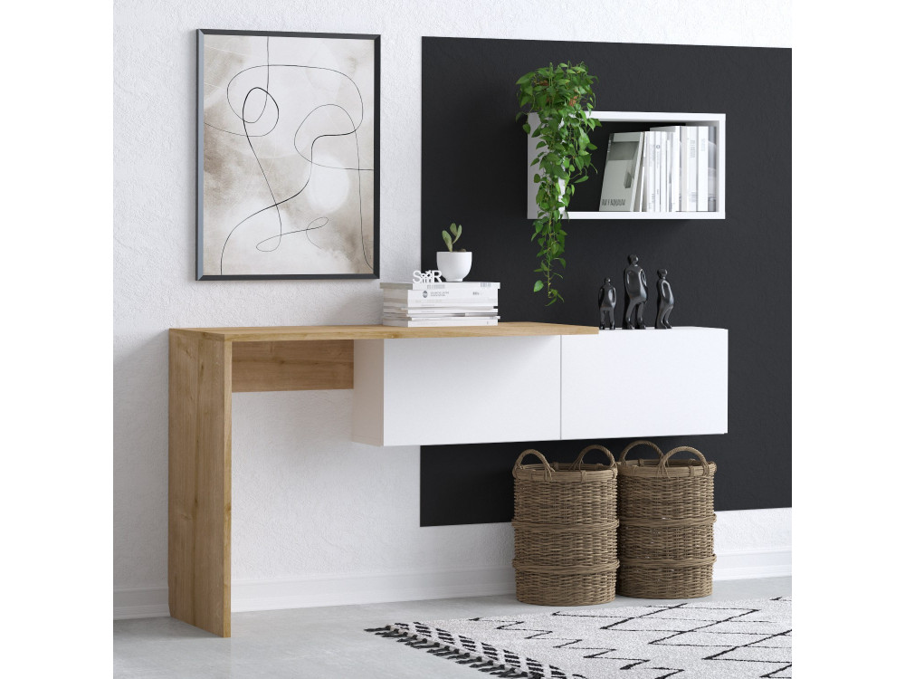 Tiff" houten bureau - 145 x 45 x 74 cm - Wit eiken