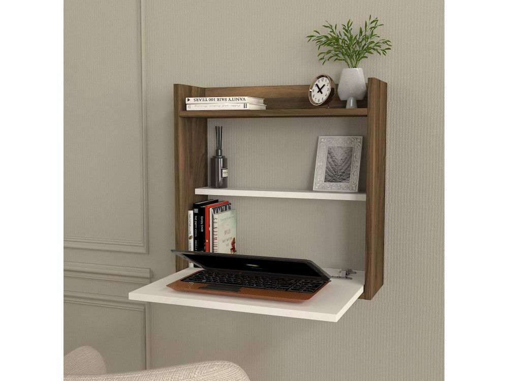 Houten bureau "Laptop" - 60 x 19 x 60 cm - Wit, Notenhout