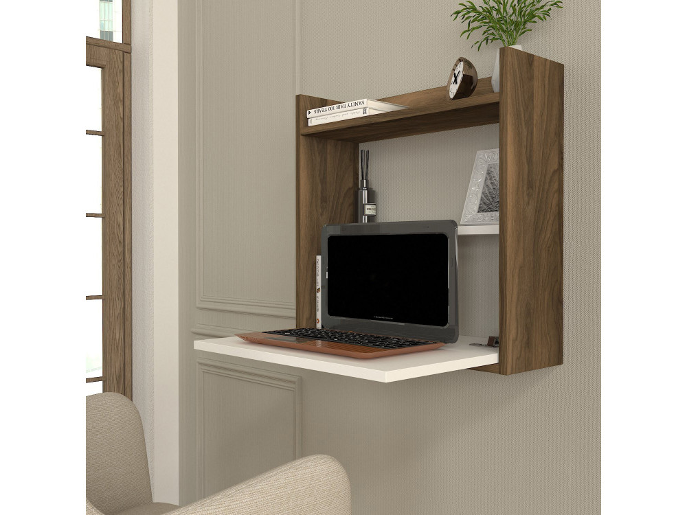 Houten bureau "Laptop" - 60 x 19 x 60 cm - Wit, Notenhout