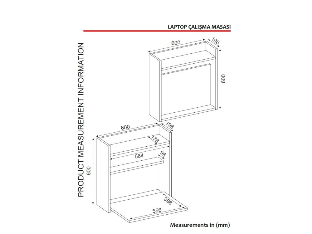 Houten bureau "Laptop" - 60 x 19 x 60 cm - Wit, Notenhout