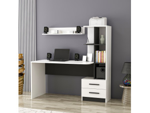 Houten bureau "Alaska" - 146 x 60 x 142 cm - Wit, Zwart 2