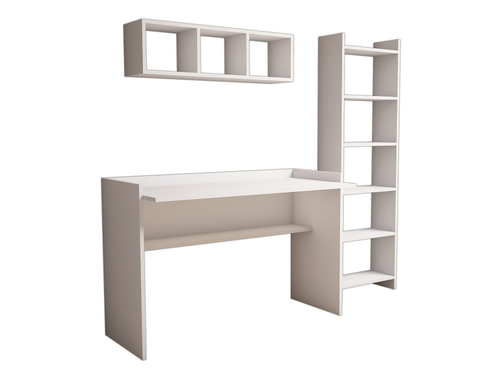 Hera" houten bureau met boekenkast en wandplank - 118 x 58 x 80 cm - Wit
