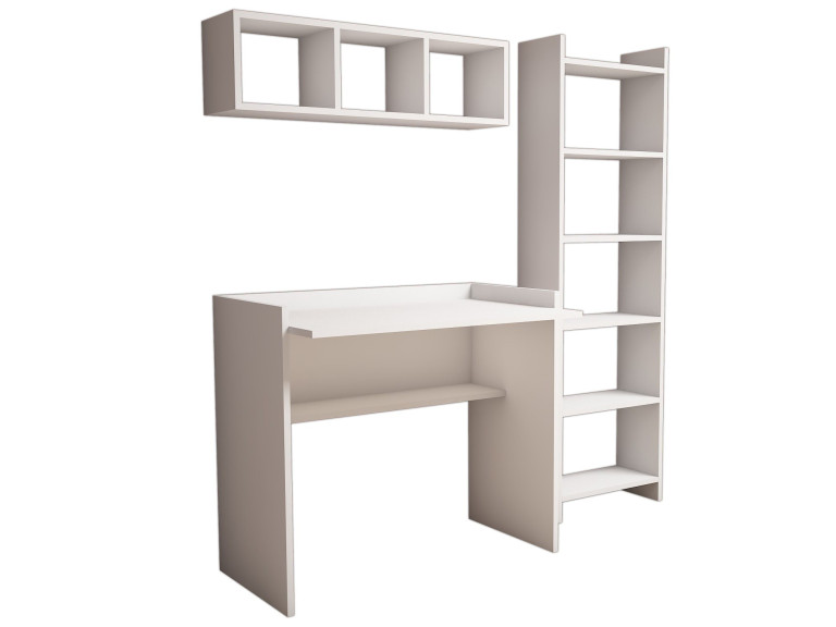 Houten bureau "Matilda" met boekenkast en wandplank - 90 x 58 x 80 cm - Wit