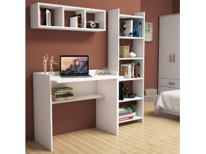 Houten bureau "Matilda" met boekenkast en wandplank - 90 x 58 x 80 cm - Wit 2