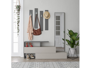 Halelement "Ramda" met houten spiegel - 137 x 35 x 154 cm - Antracietgrijs 2