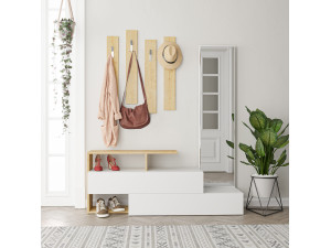 Halelement "Ramda" met houten spiegel - 137 x 35 x 154 cm - Beige 2