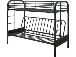 Stapelbed bank tweepersoonsbed en eenpersoonsbed metaal "Polo" inclusief lattenbodem - 90 x 190 cm - Zwart