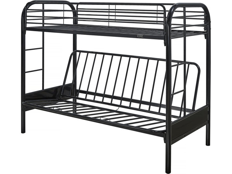 Stapelbed bank tweepersoonsbed en eenpersoonsbed metaal "Polo" inclusief lattenbodem - 90 x 190 cm - Zwart