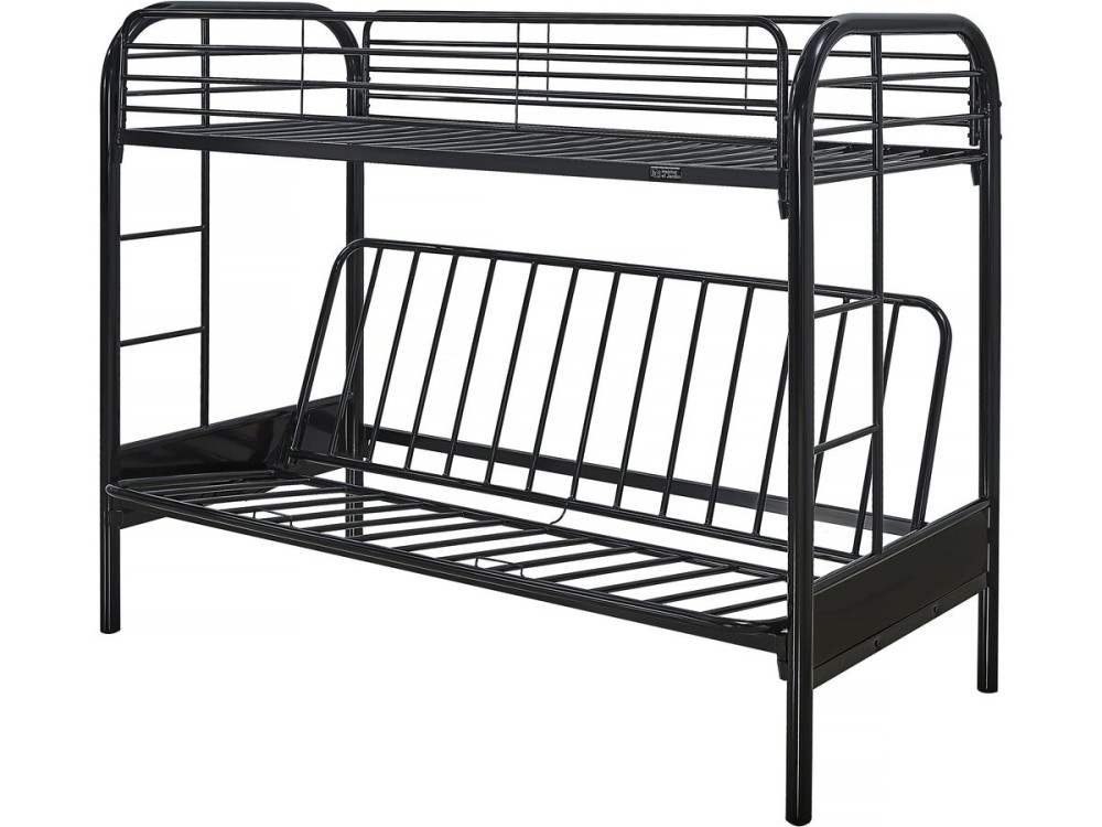 Stapelbed bank tweepersoonsbed en eenpersoonsbed metaal "Polo" inclusief lattenbodem - 90 x 190 cm - Zwart