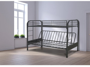 Stapelbed bank tweepersoonsbed en eenpersoonsbed metaal "Polo" inclusief lattenbodem - 90 x 190 cm - Zwart 2