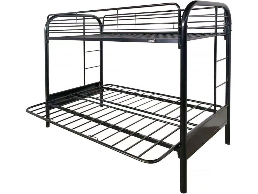 Stapelbed bank tweepersoonsbed en eenpersoonsbed metaal "Polo" inclusief lattenbodem - 90 x 190 cm - Zwart