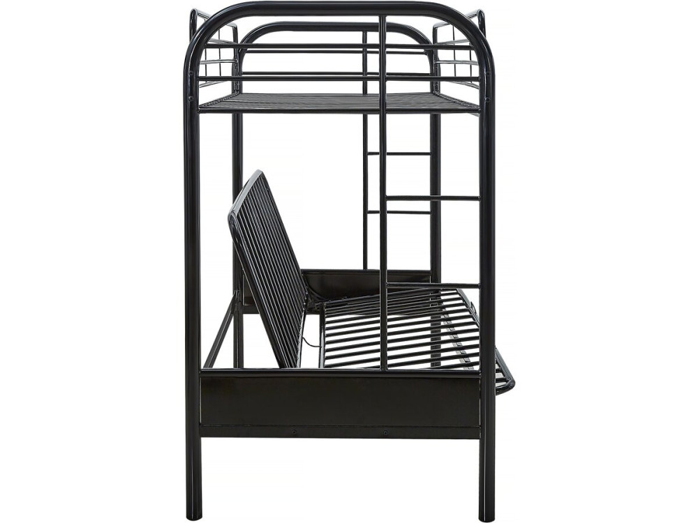 Stapelbed bank tweepersoonsbed en eenpersoonsbed metaal "Polo" inclusief lattenbodem - 90 x 190 cm - Zwart
