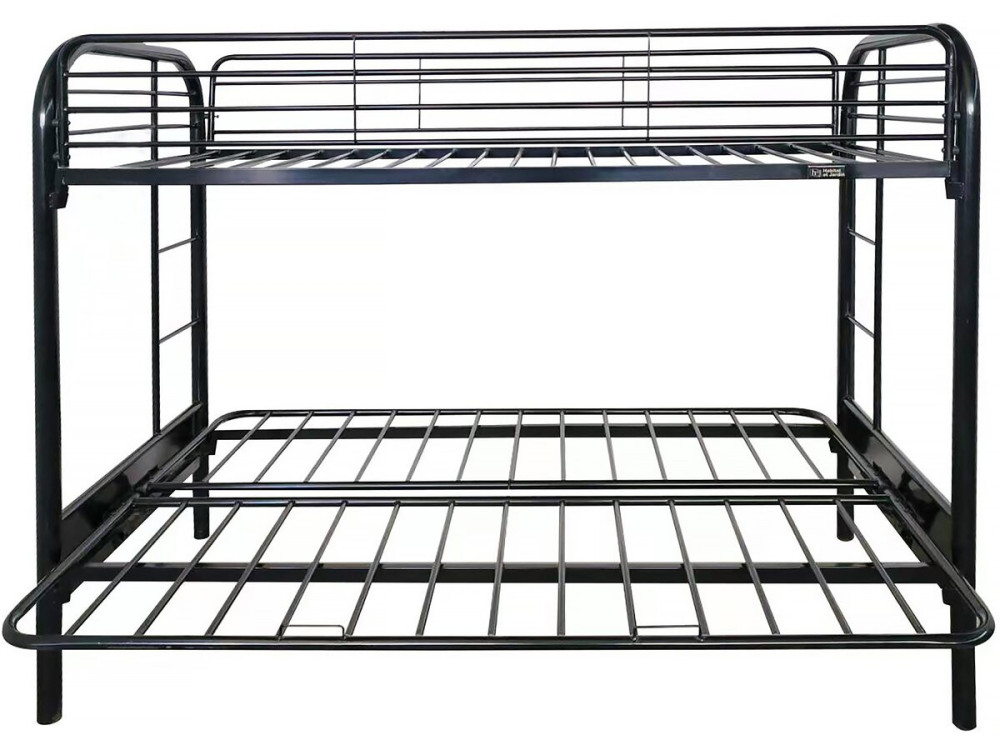 Stapelbed bank tweepersoonsbed en eenpersoonsbed metaal "Polo" inclusief lattenbodem - 90 x 190 cm - Zwart